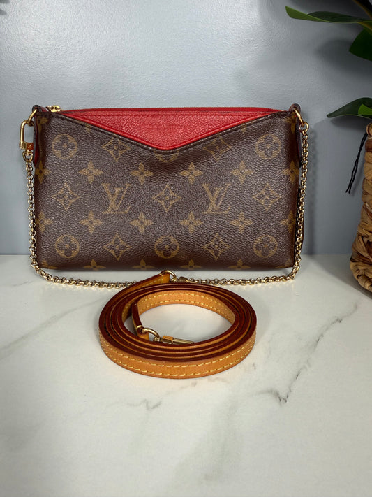 2235. Louis Vuitton Monogram Pallas Clutch with Red