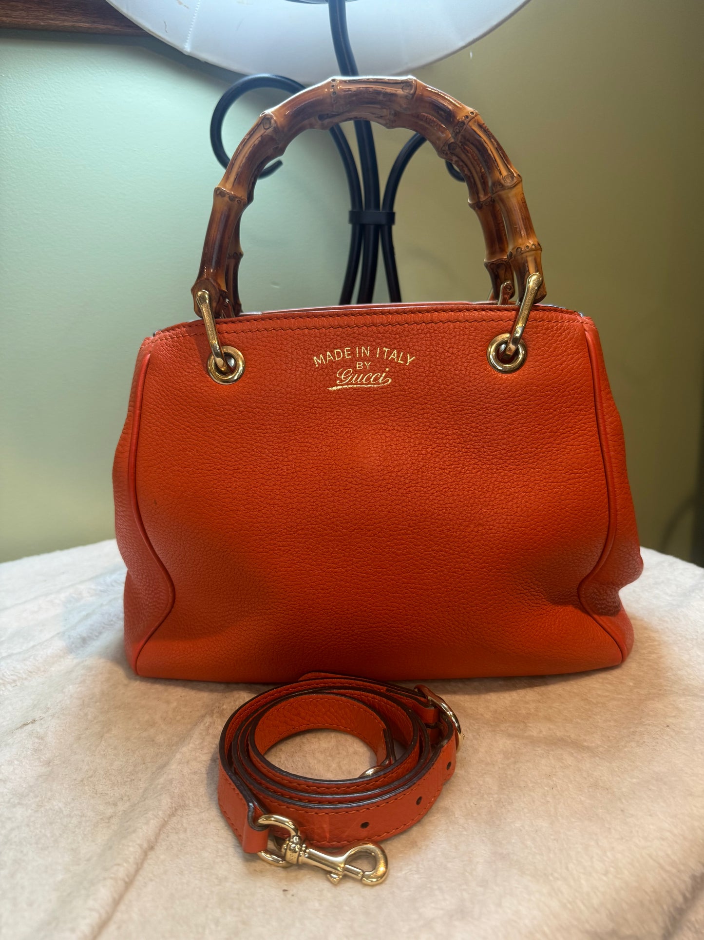 1677. Gucci Orange Bamboo Shopper Tote
