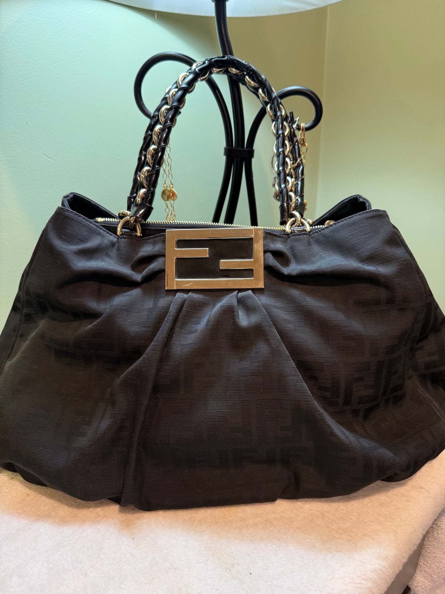 273. Fendi Large Zucca Black Canvas Monogram Mia Shoulder Bag