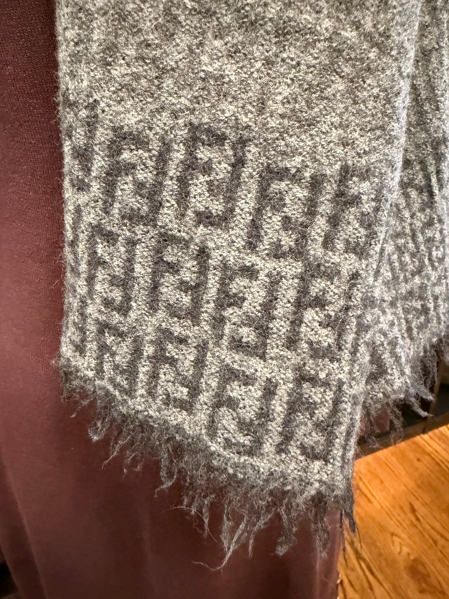 329. Fendi Grey Fringe Wool Scarf with FF monogram logo