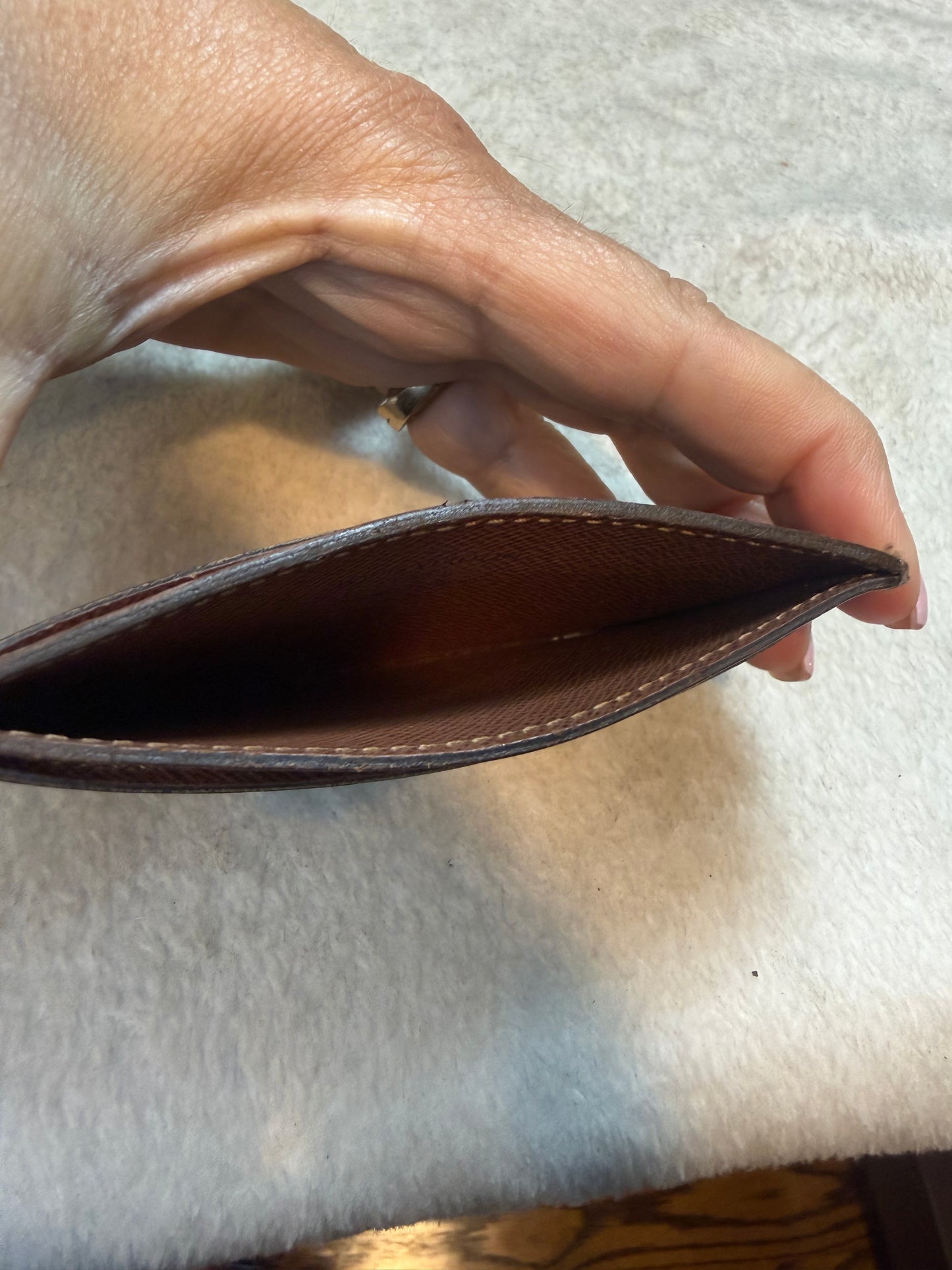 1602. Louis Vuitton Monogram Card Wallet with Brown leather