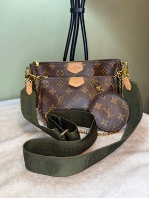 1327. Louis Vuitton Monogram Multi Pochette with Green Strap