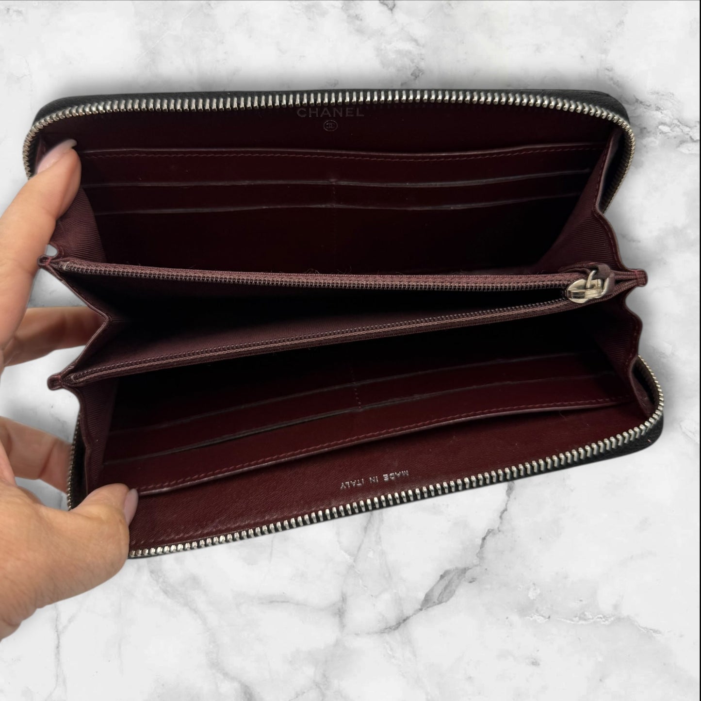 Chanel Black Classic Lambskin Zippy wallet with Silver Hardware