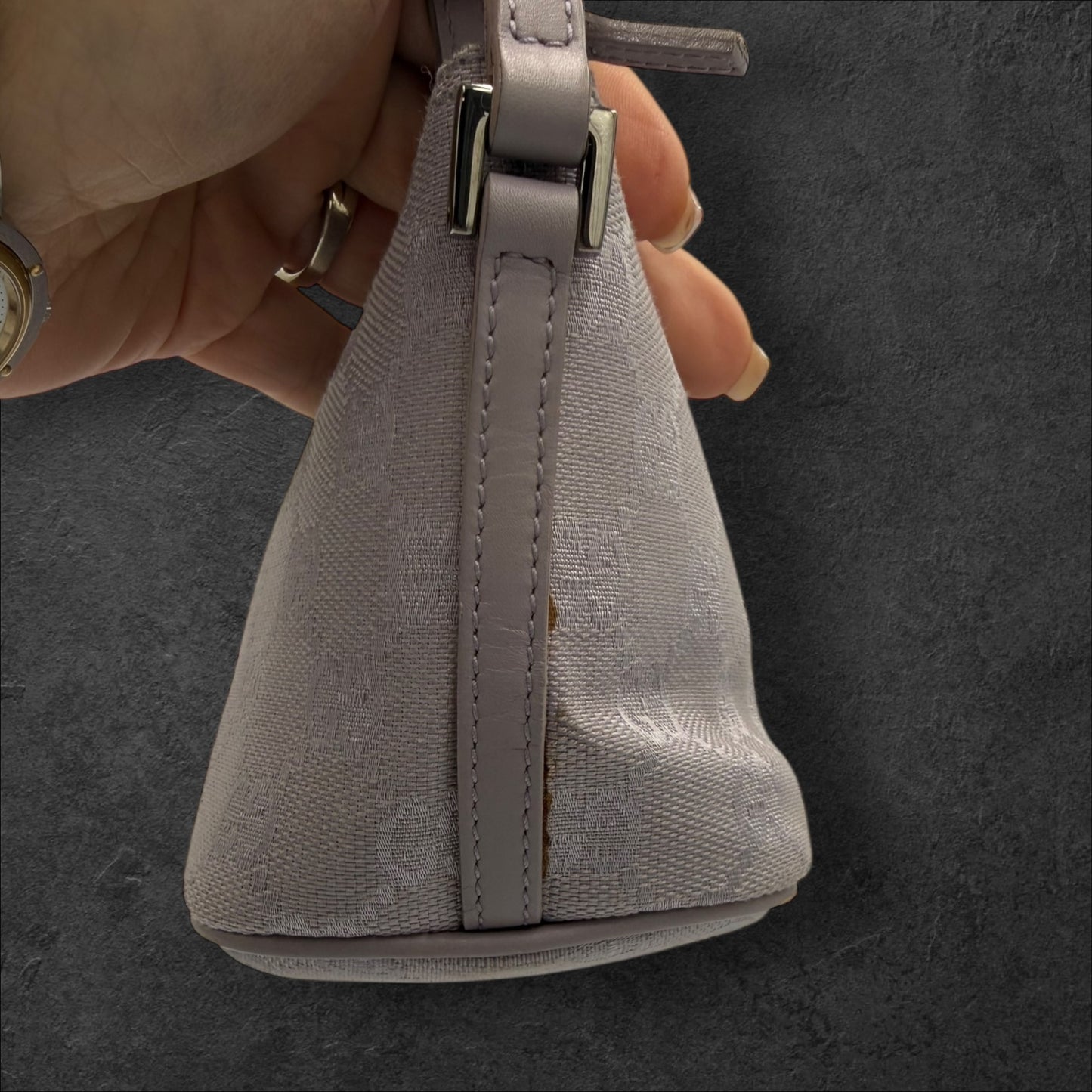 413. Gucci Lavender GG Canvas Accessory Pouch with silver Hardware