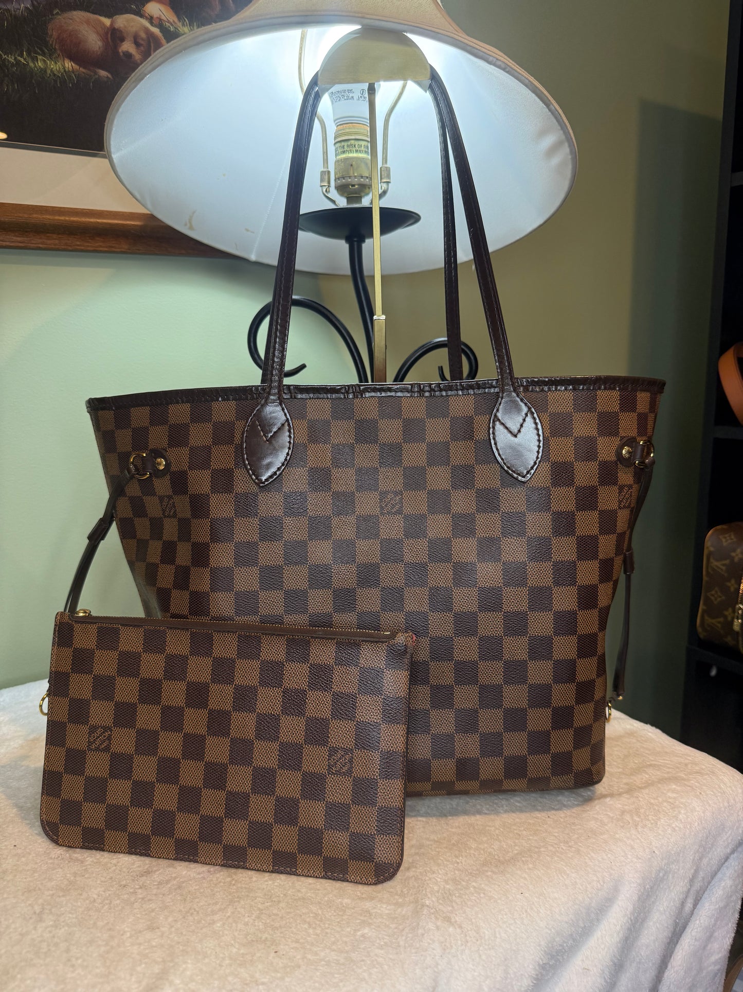 1428. Louis Vuitton Damier Ebene Neverfull MM with Pouch