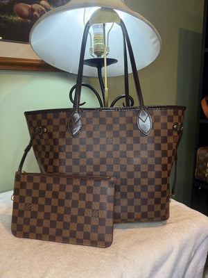 1428. Louis Vuitton Damier Ebene Neverfull MM with Pouch