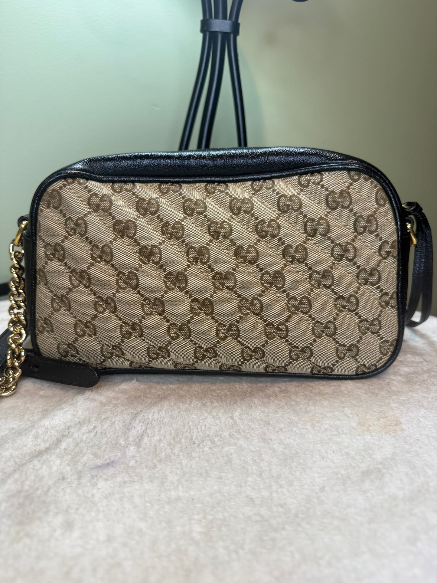 1545. Gucci GG Marmont Beige/Black Quilted Canvas Camera Bag