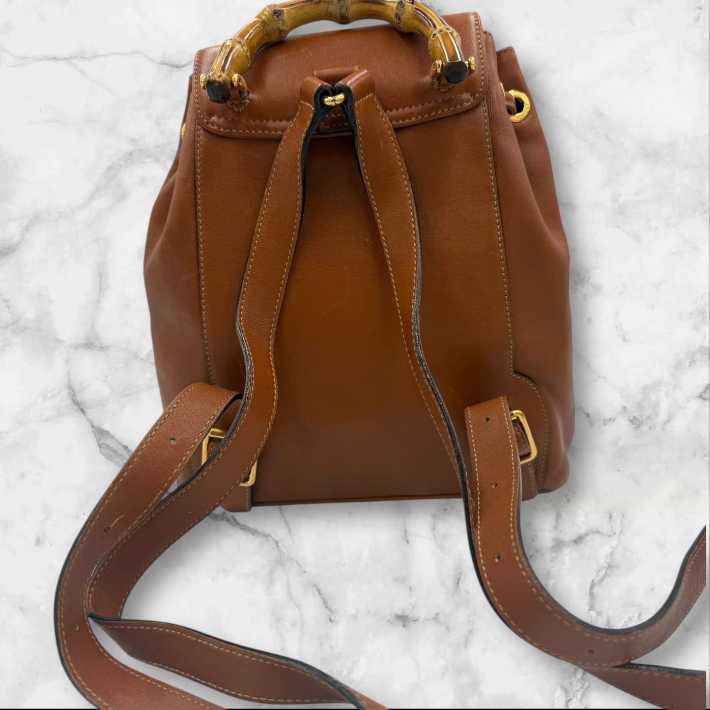 Gucci Brown Mini Leather Bamboo Backpack