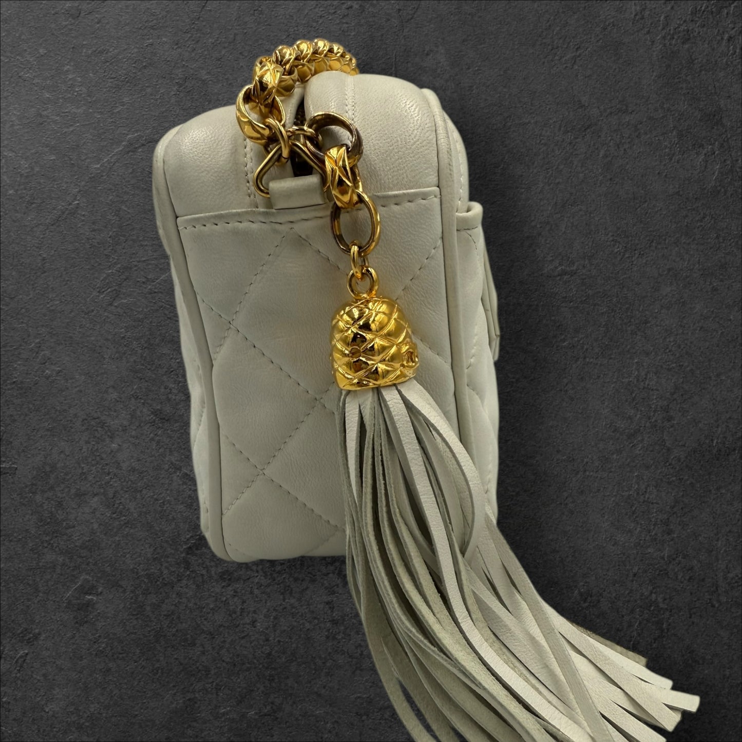 307. Chanel Lambskin Quilted Camera Tassel Bag with Gold-plated Hardware
