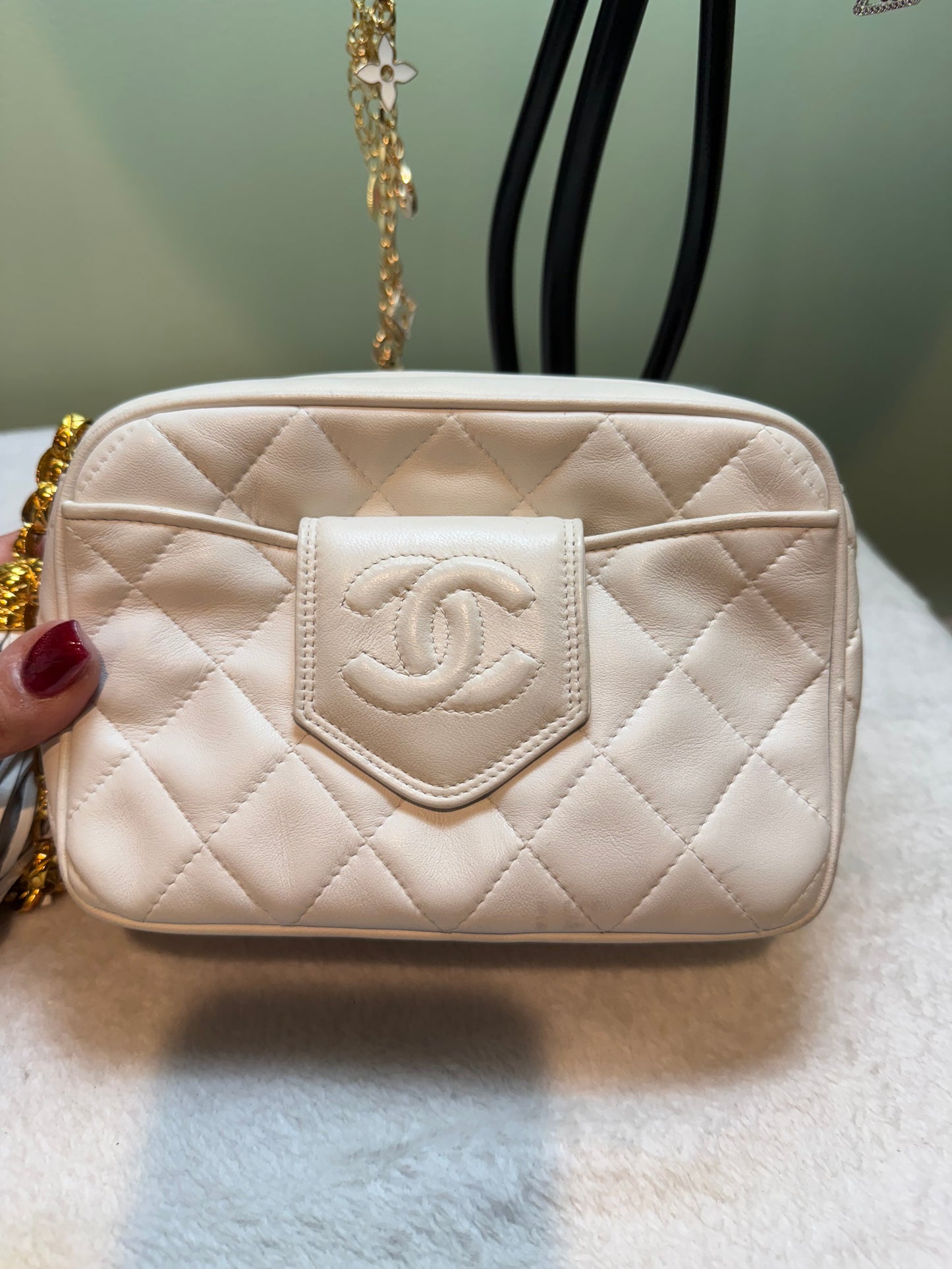 307. Chanel Lambskin Quilted Camera Tassel Bag with Gold-plated Hardware