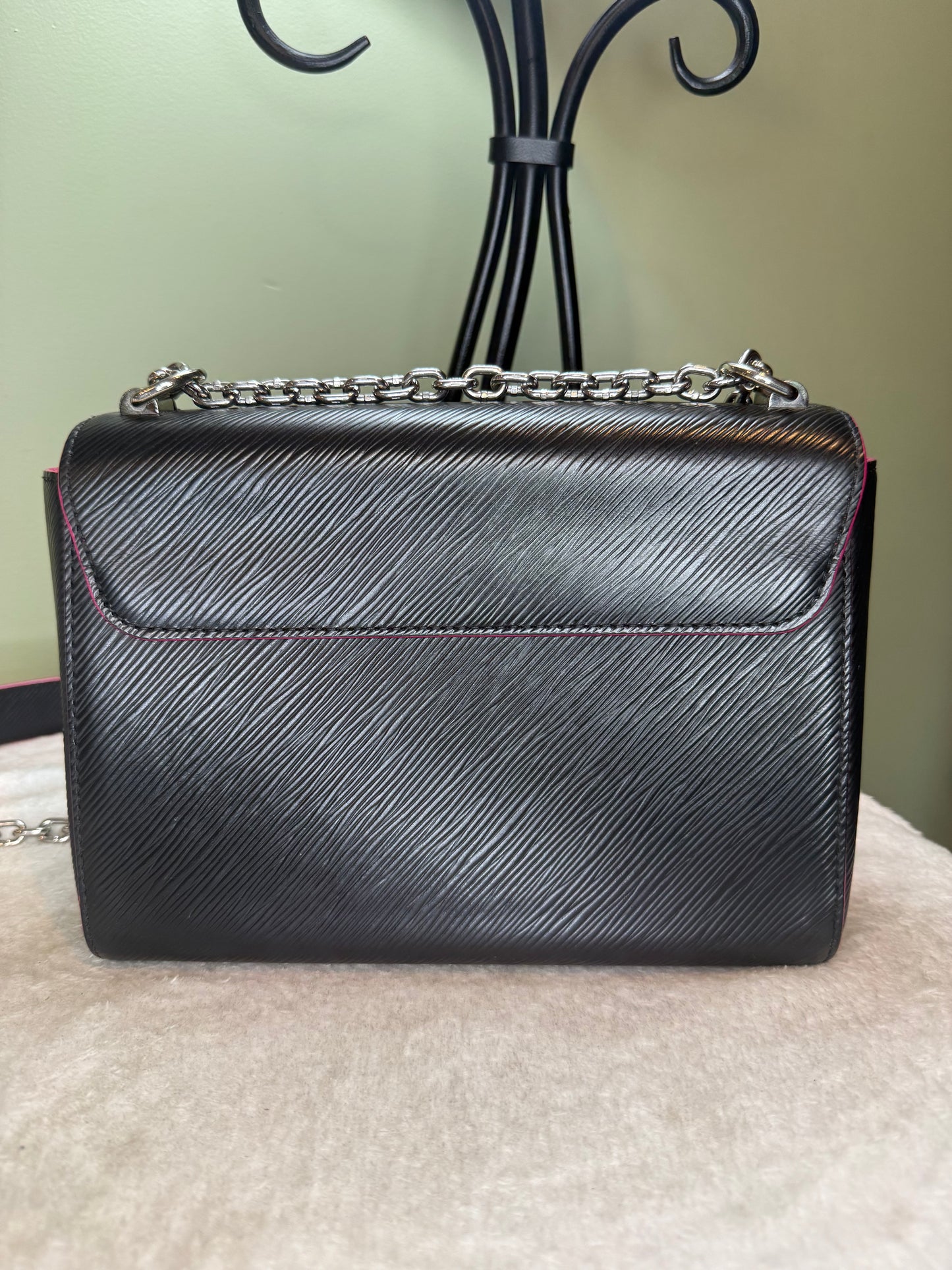 1220. Louis Vuitton Black Epi Twist MM with pink interior