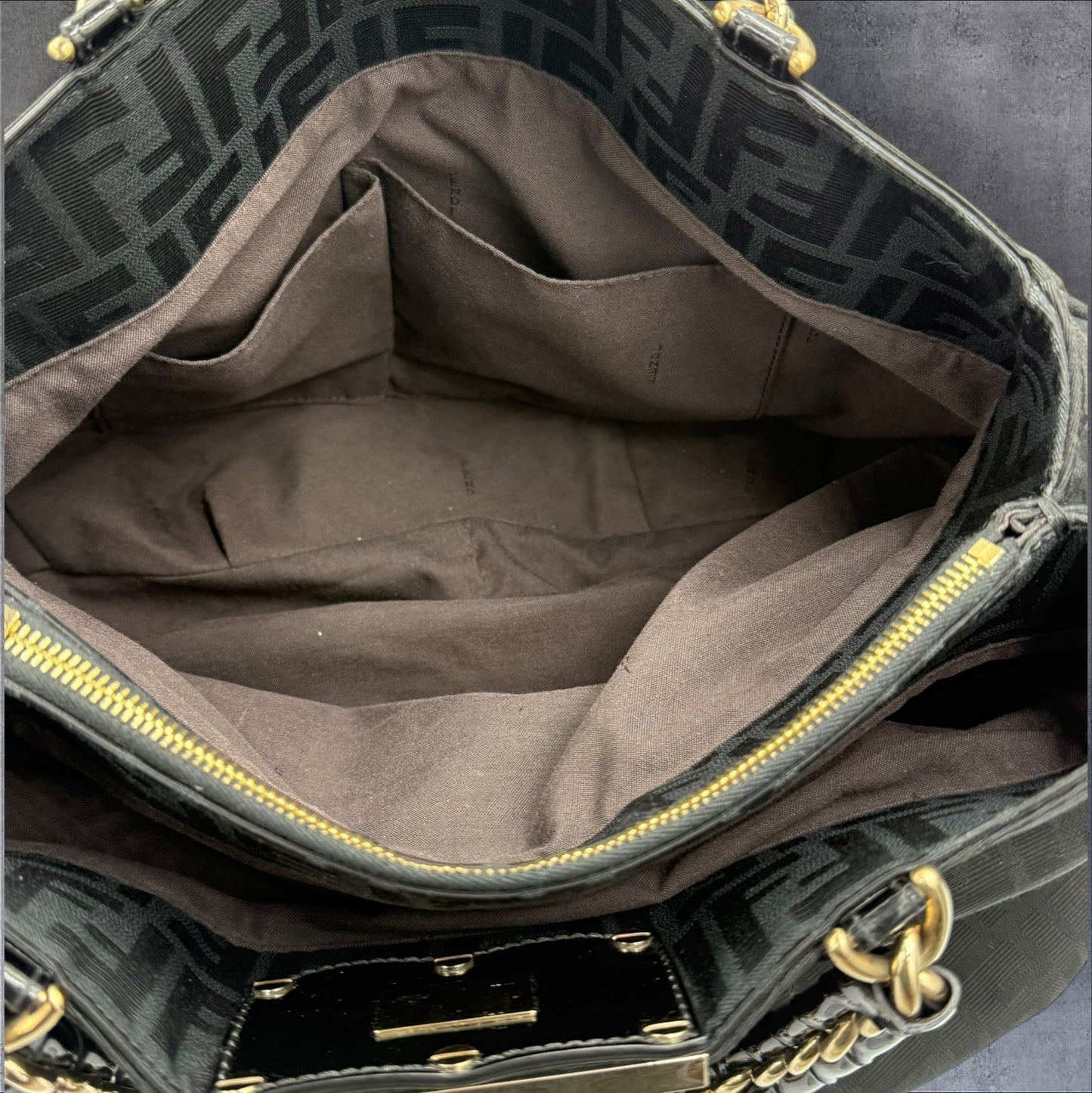 273. Fendi Large Zucca Black Canvas Monogram Mia Shoulder Bag