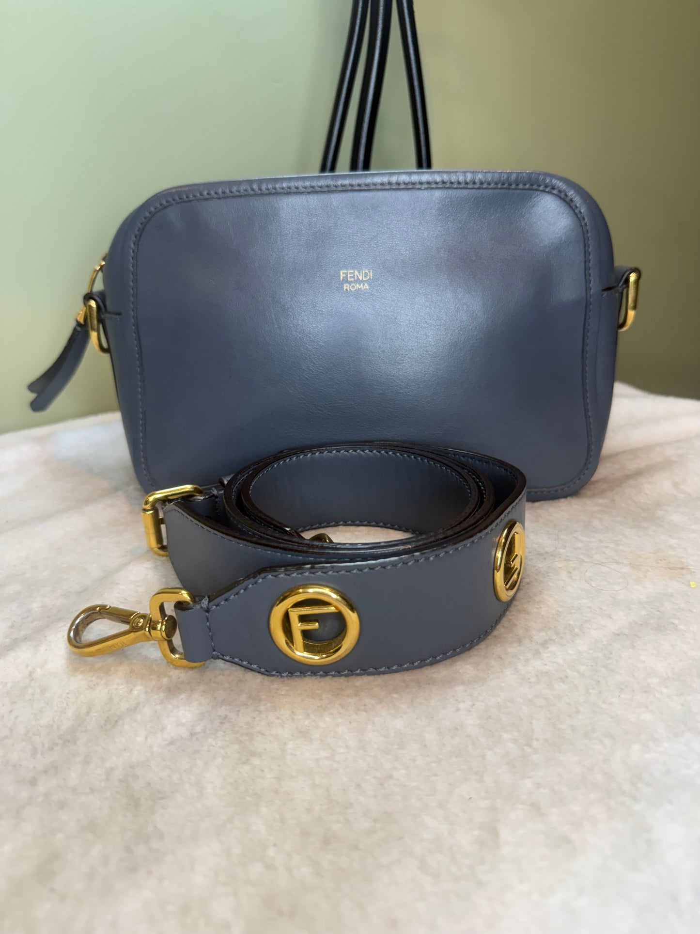 1492. Fendi Blue Leather Camera Bag
