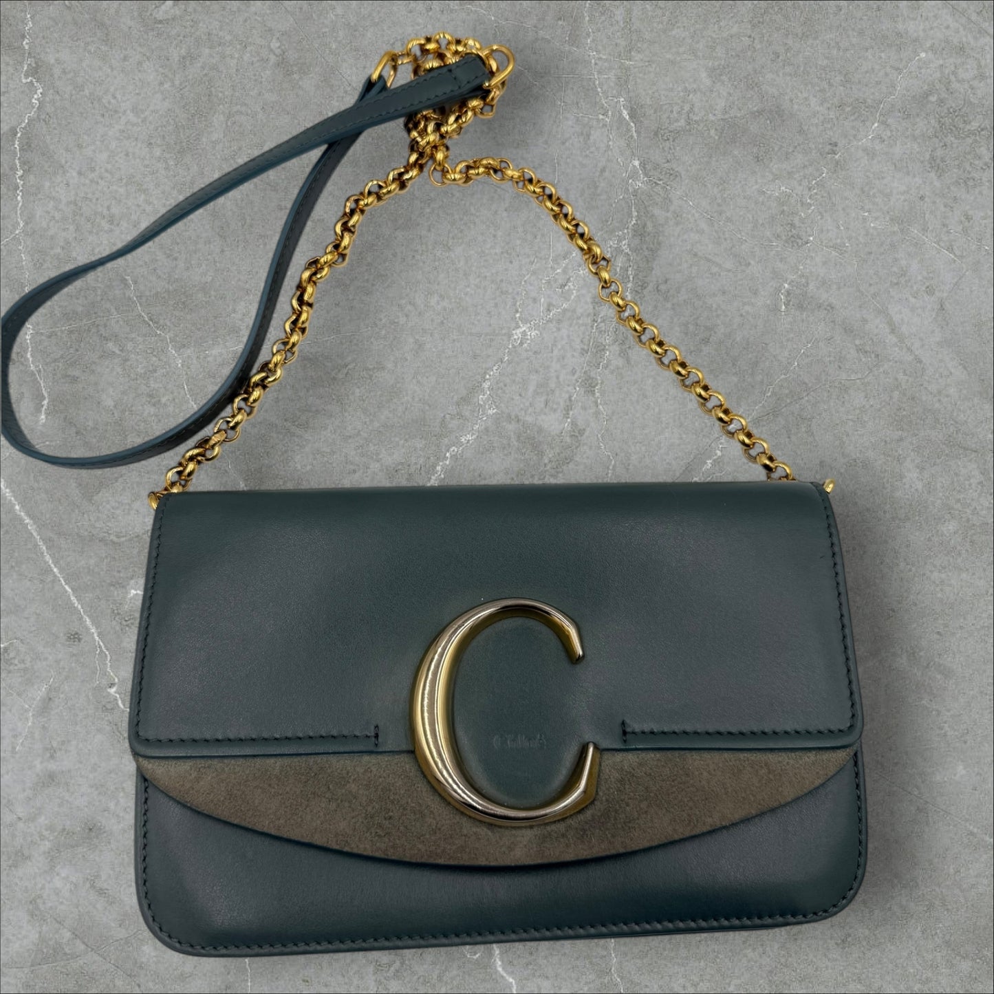 316. Chloe Leather C Smog Blue Shoulder Bag