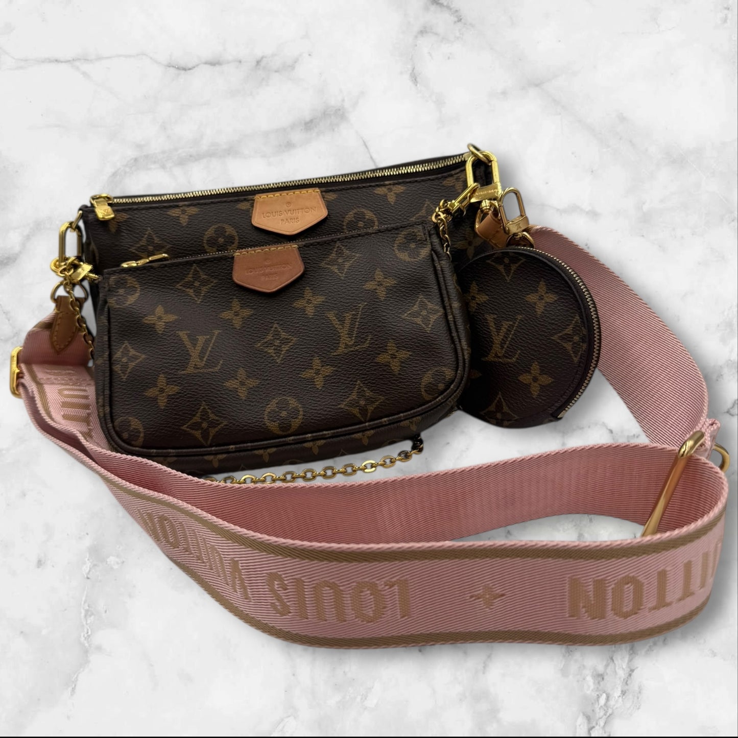 Louis Vuitton Monogram Multi Pochette Accessories with Pink Strap