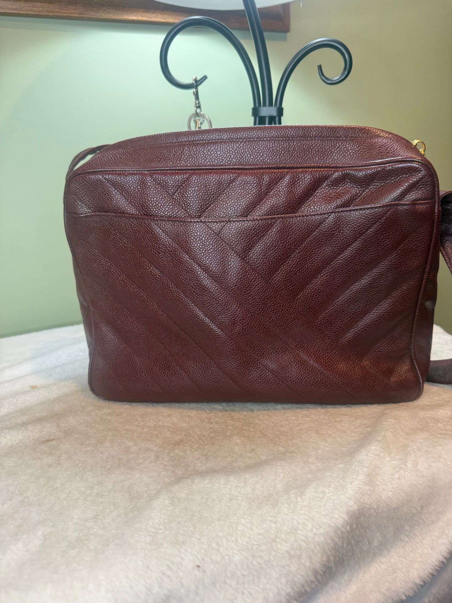 1081. Chanel Vintage Burgundy Caviar Chevron Camera Bag