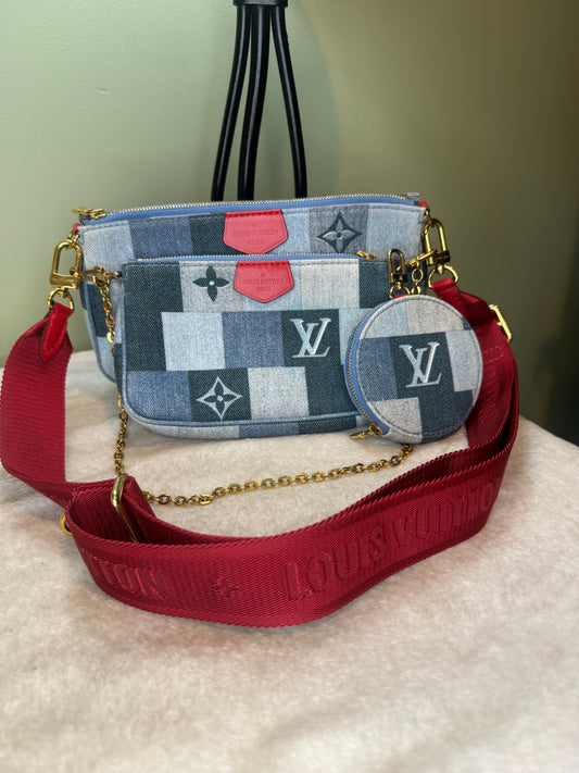 1252. Louis Vuitton Denim Patches Multi Pochette