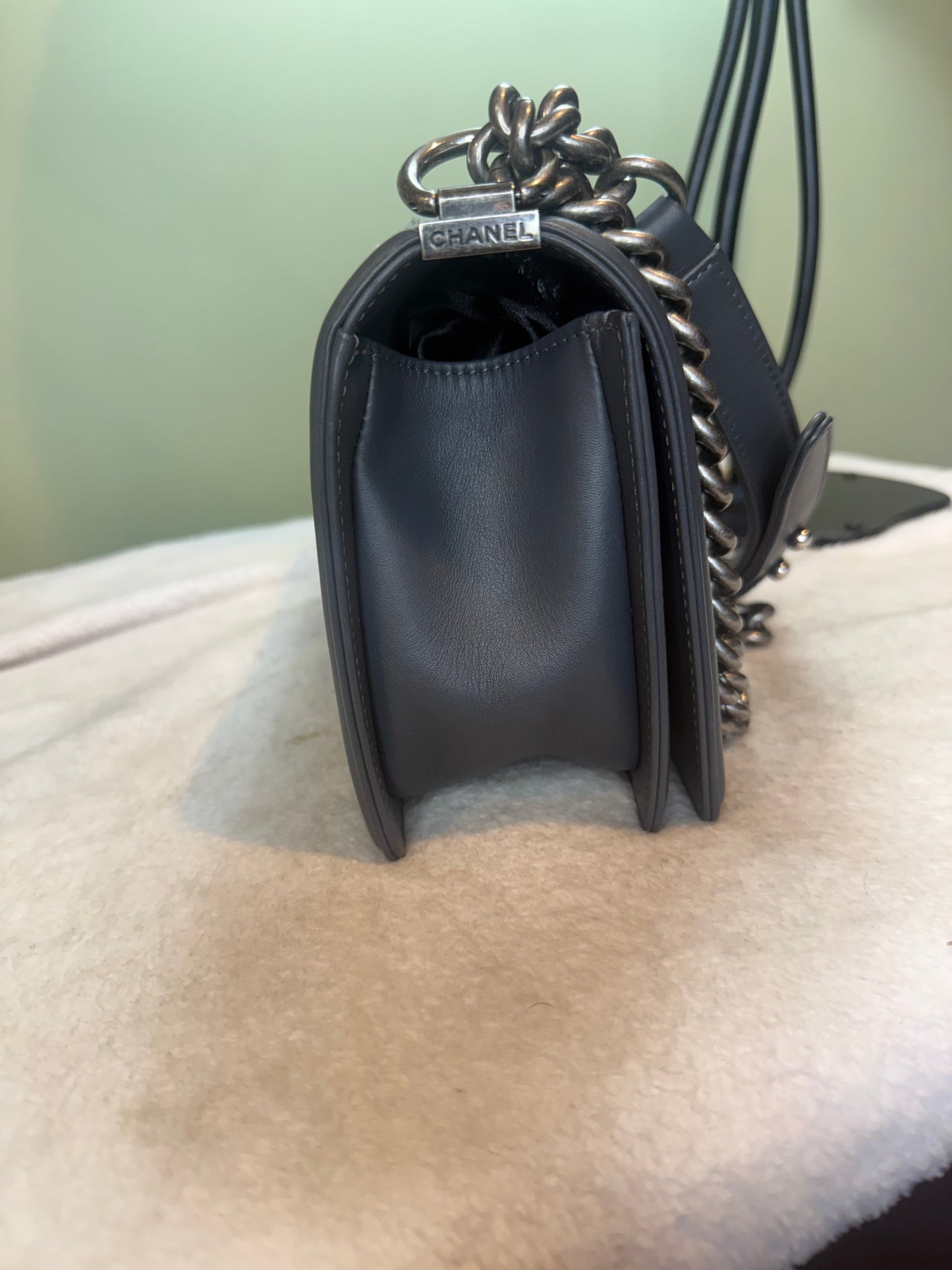 990. Chanel Grey Medium Braided tweed Calfskin Boy Bag Series 23