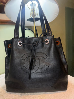1299. Chanel Vintage Black Caviar CC Drawstring Tote Series 7 (2002-2003)
