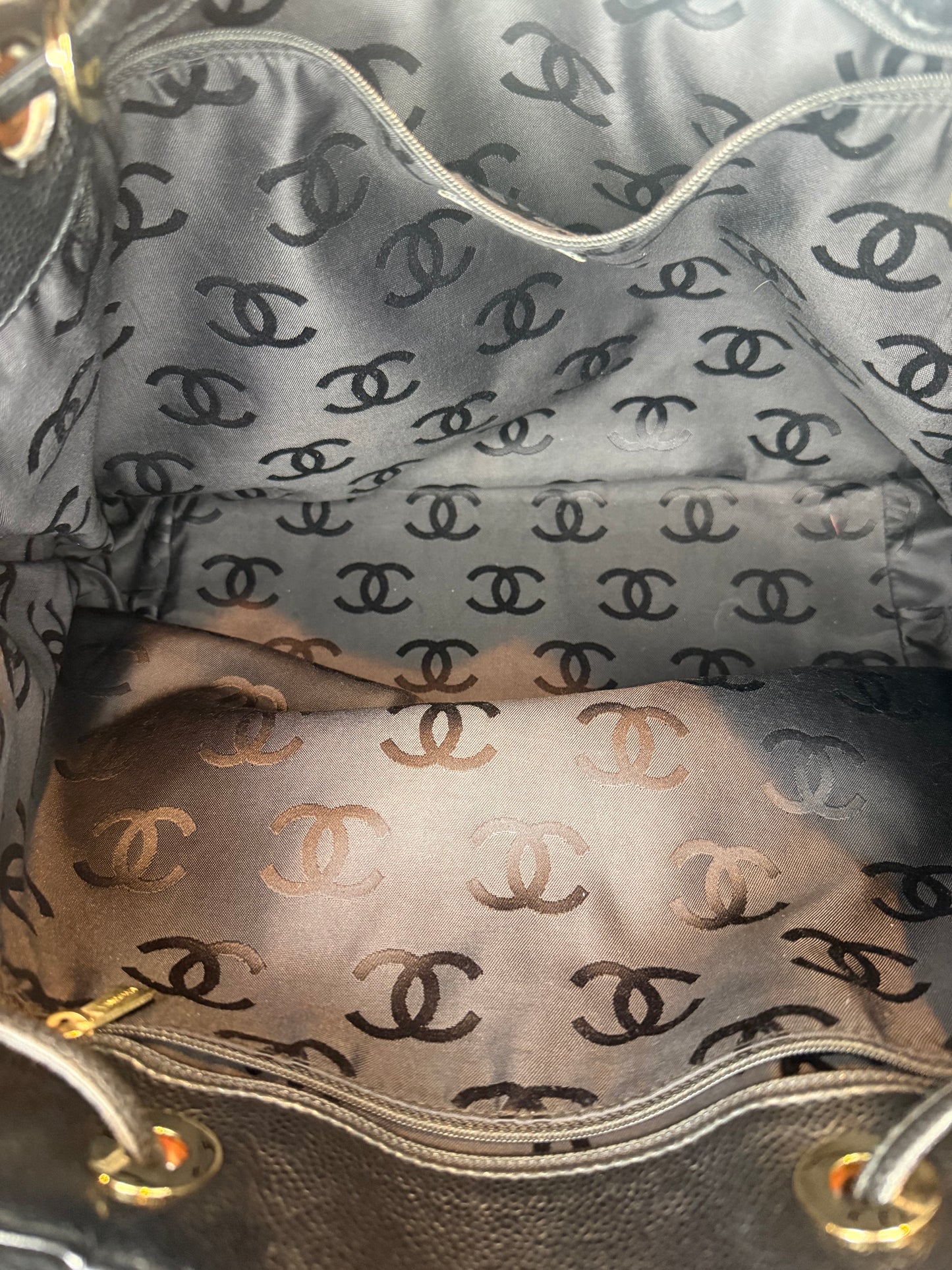 1299. Chanel Vintage Black Caviar CC Drawstring Tote Series 7 (2002-2003)