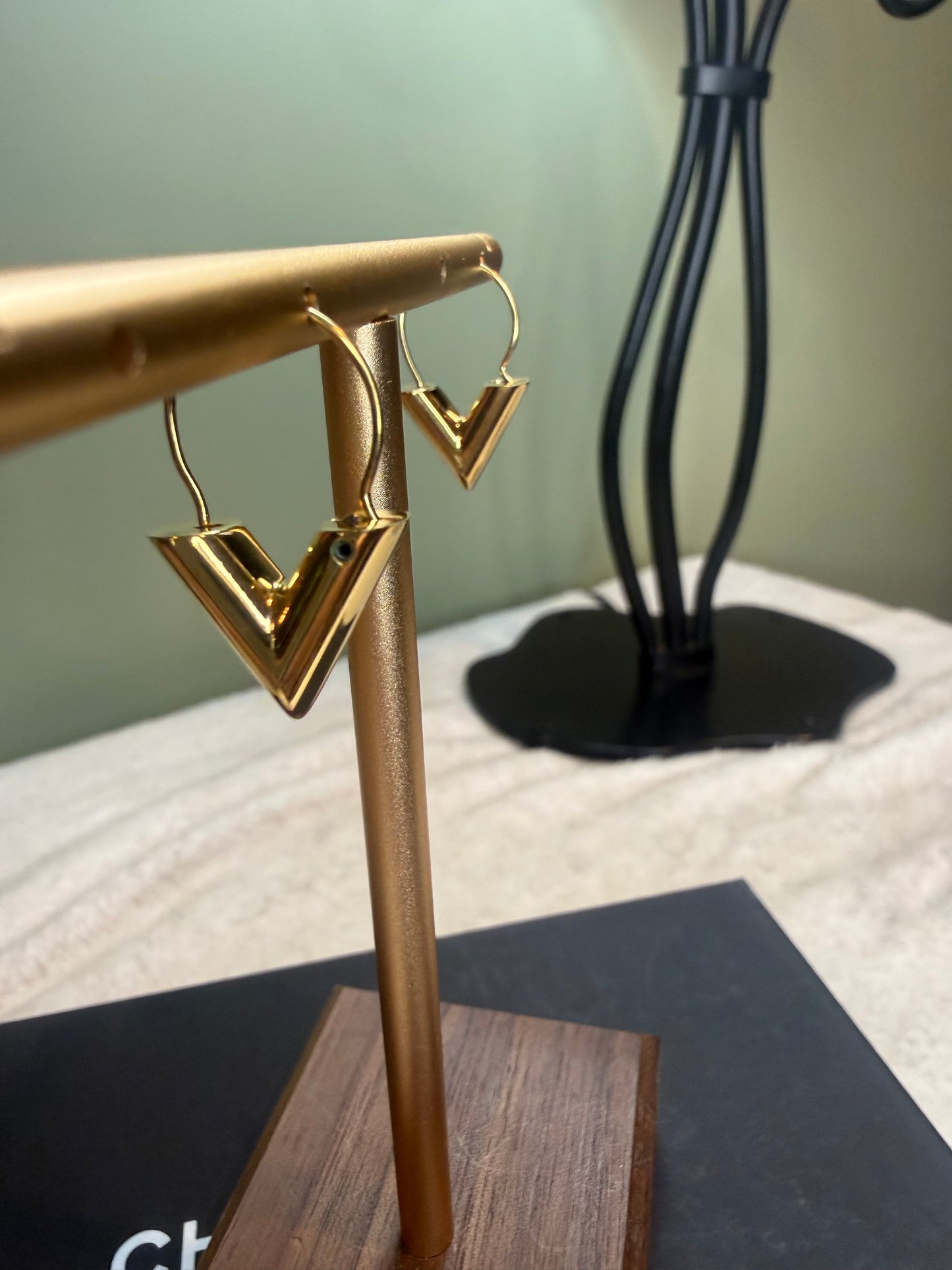 1472. Louis Vuitton Gold V Hoop Earrings