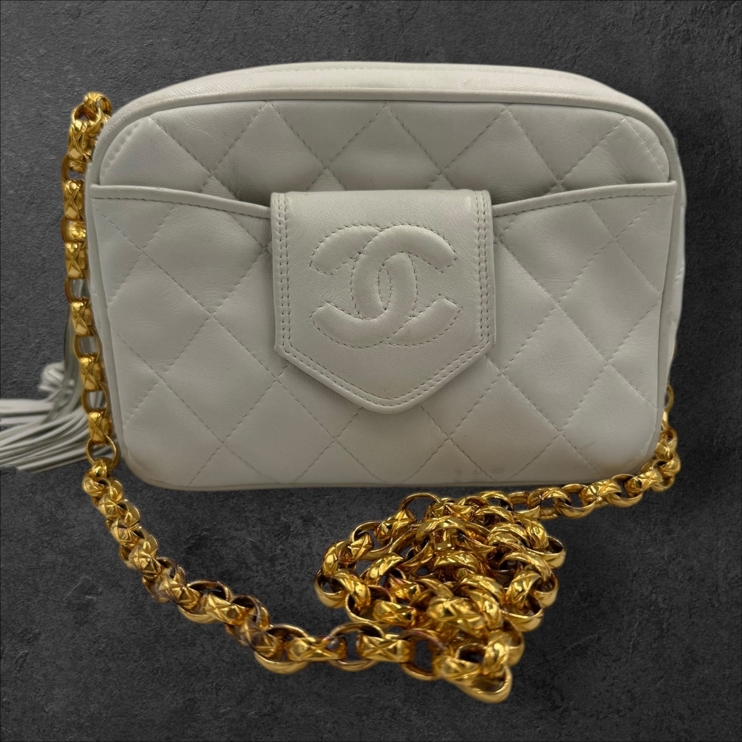 307. Chanel Lambskin Quilted Camera Tassel Bag with Gold-plated Hardware