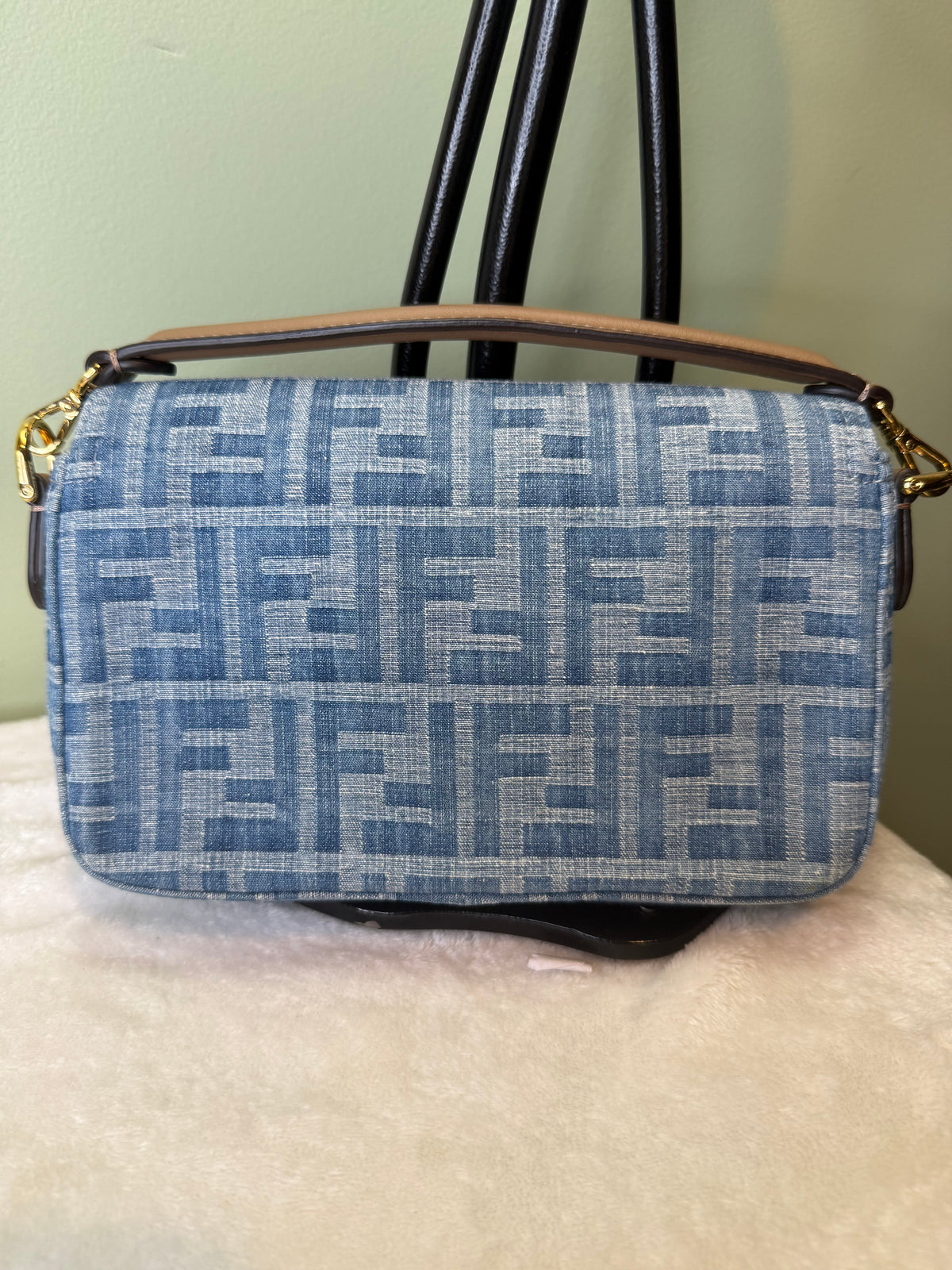 2030. Fendi Light Blue Denim Mini Baguette