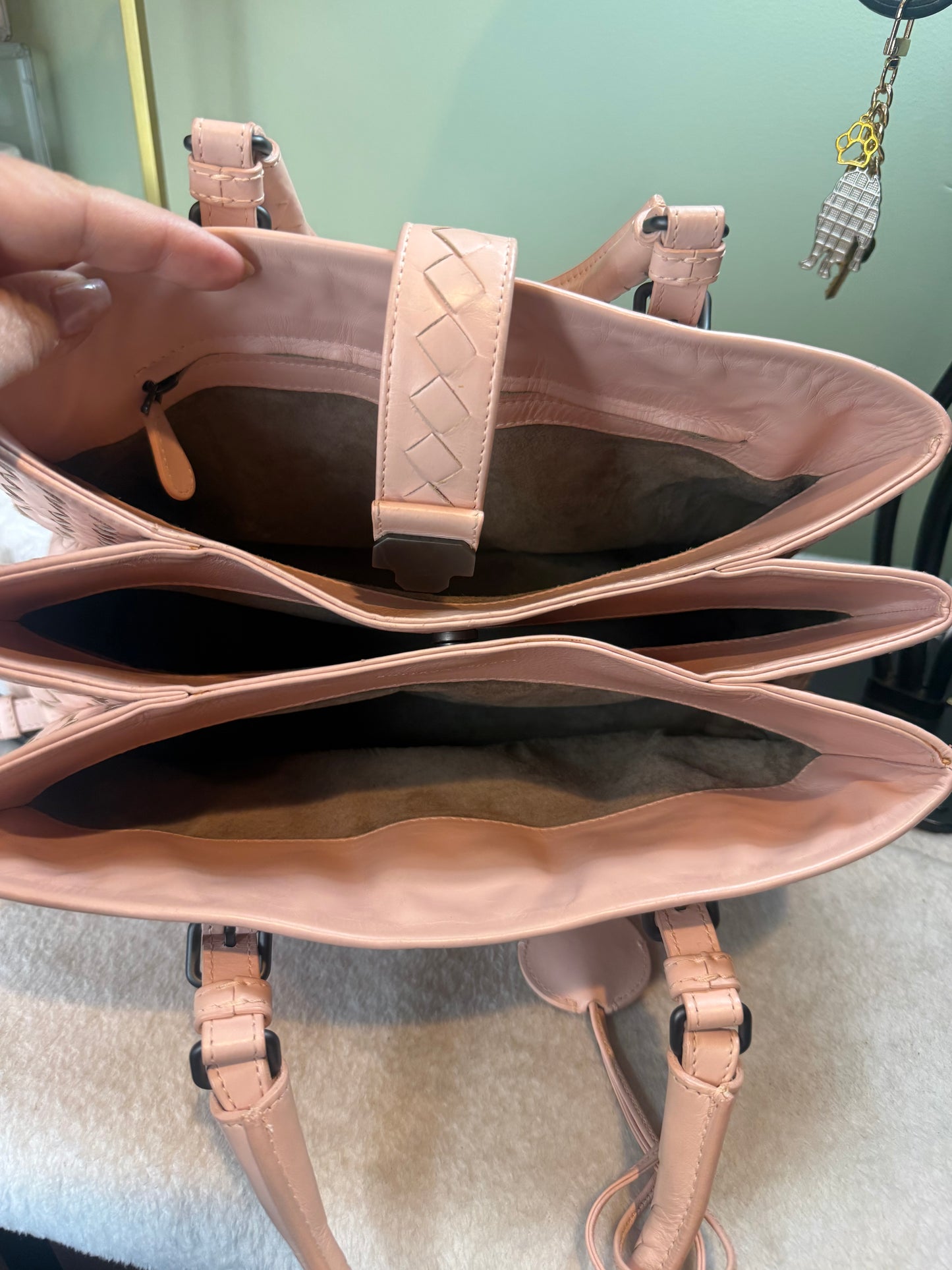 866. Bottega Venetta Pink Leather Intrecciato Nappa Small Roma Bag