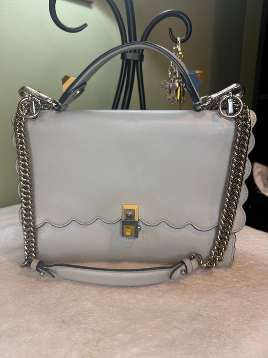 464. Fendi Light Grey Medium Scalloped Leather Kan I