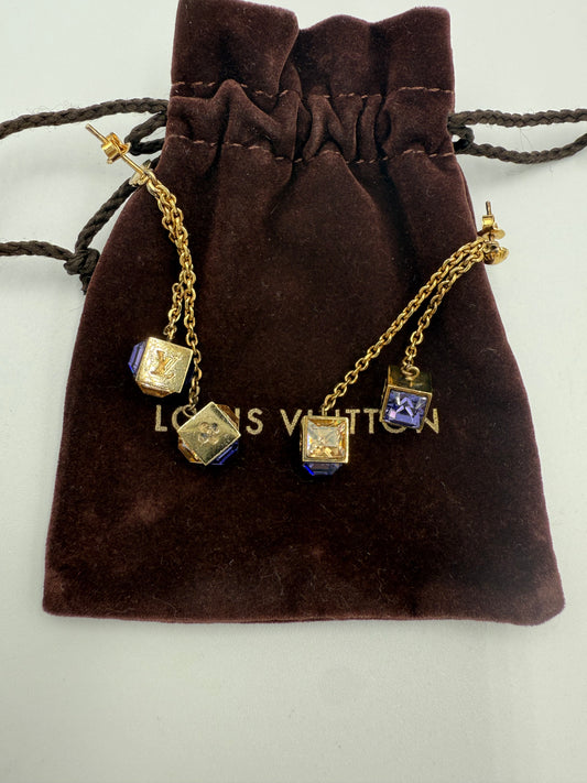 Louis Vuitton Swarovski Gamble Earrings in Azur and Gold