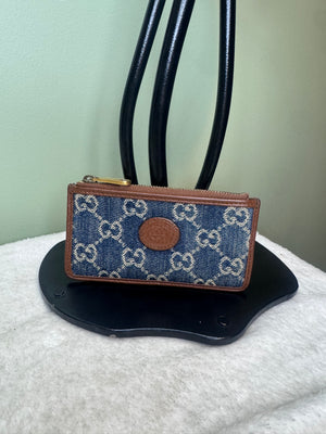 1392. Gucci GG Denim Leather Coin Card Case